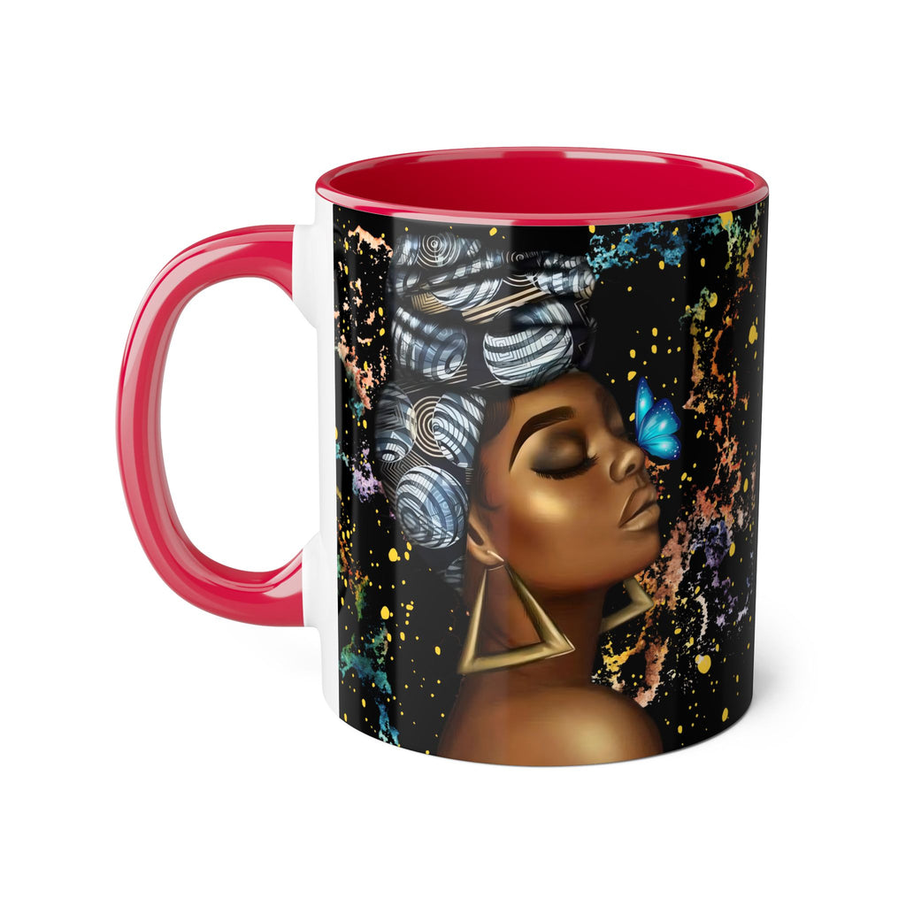 Black Butterfly Goddess Accent Mug — 11oz Ceramic Coffee Cup for Women