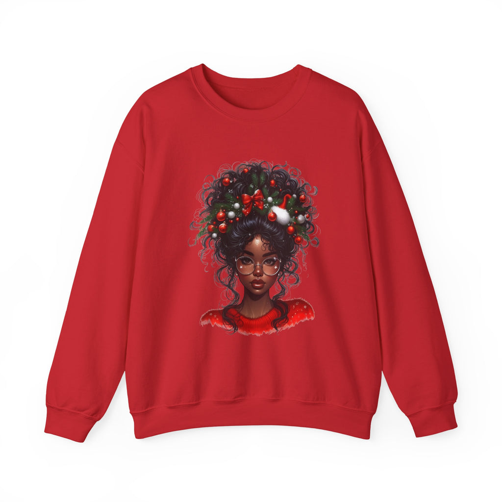 Black Woman with Curly Hair and Holiday Berries Sweatshirt