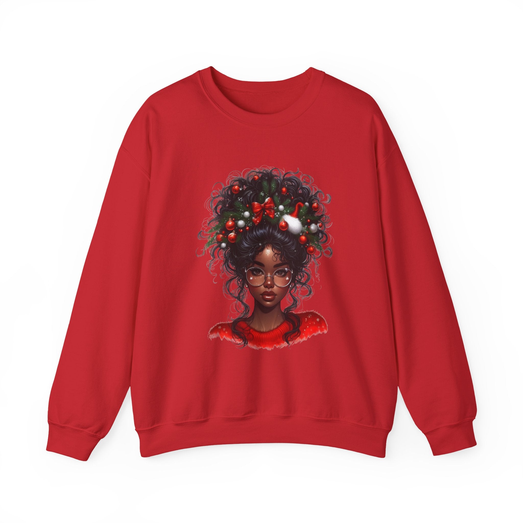 Black Woman with Curly Hair and Holiday Berries Sweatshirt