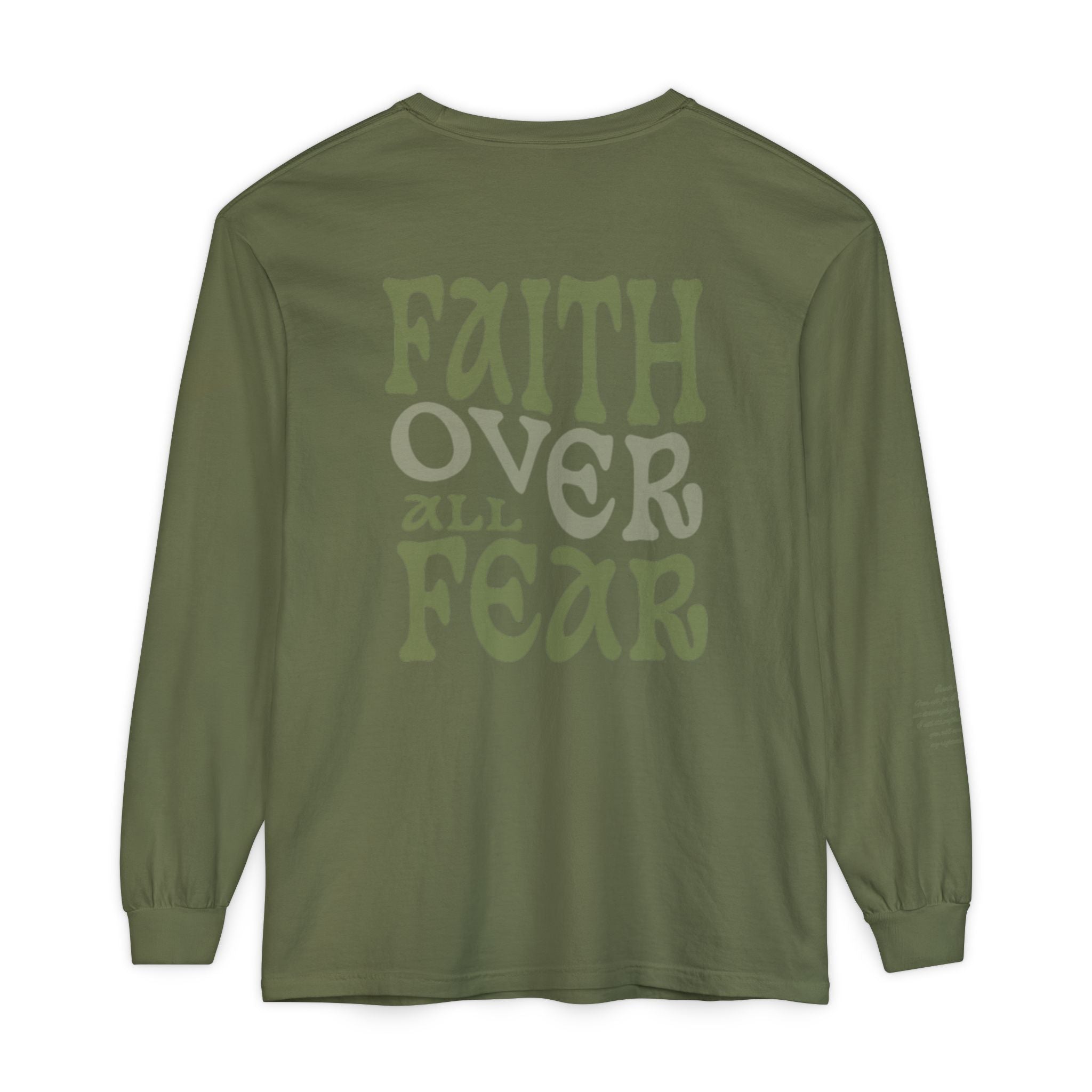 Faith Over All Fear Long Sleeve Tee — Inspirational Christian Graphic Shirt