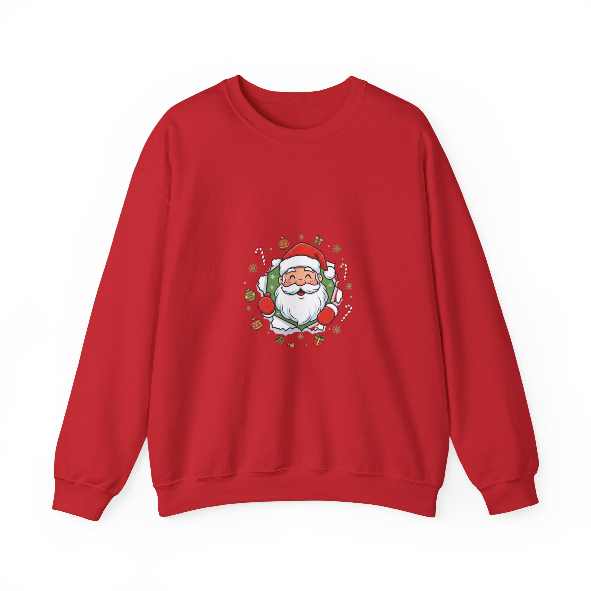 Christmas Santa Wreath Sweatshirt - Cute Santa Face with Candy Canes & Ornaments Holiday Crewneck
