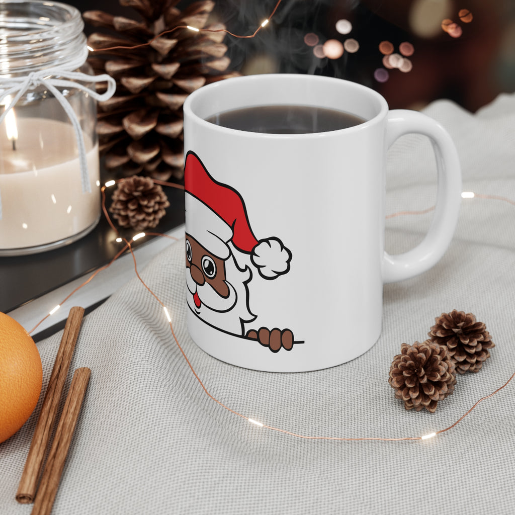 Peeking Black Santa Mug | Christmas Santa Coffee Mug