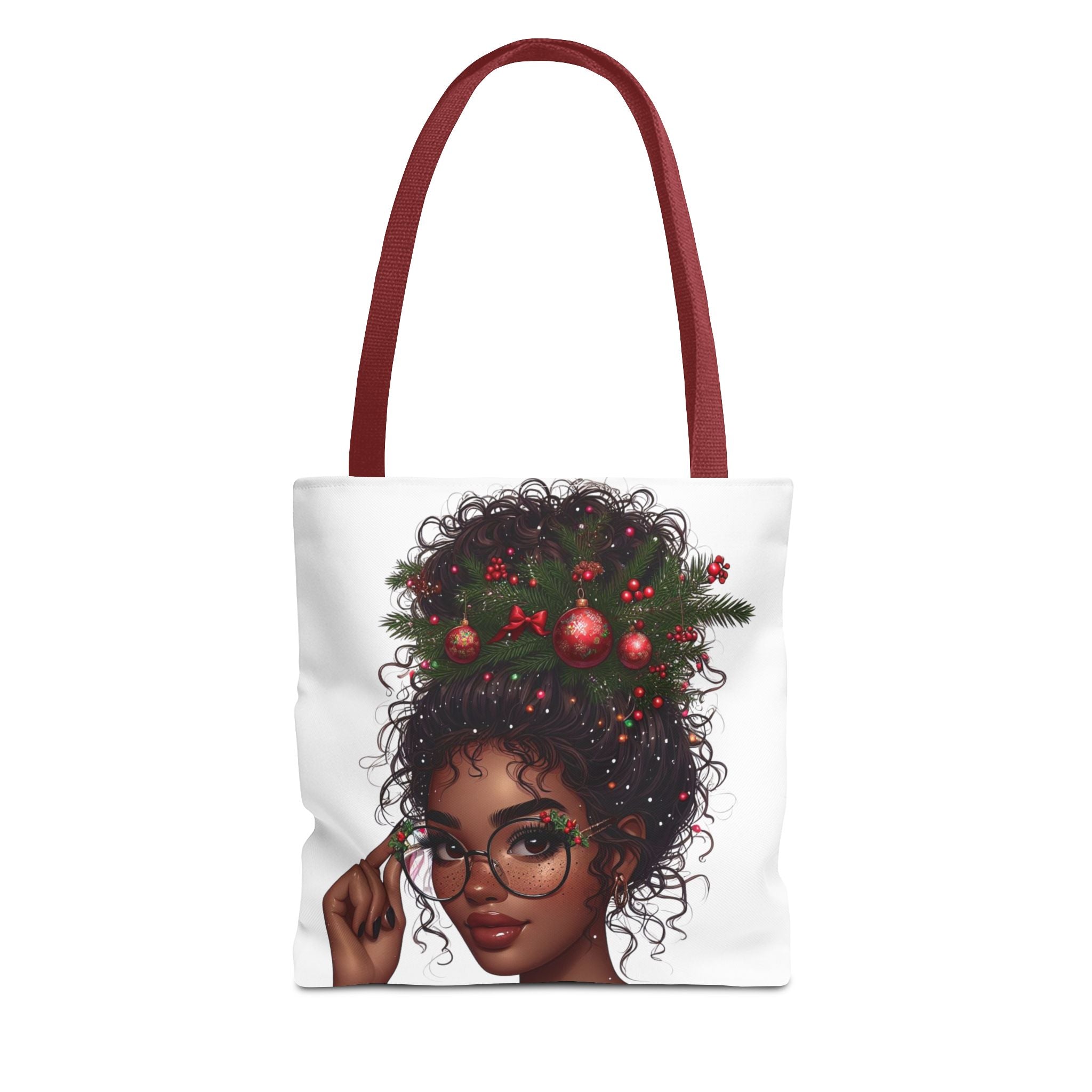 Black Girl Curly Hair Santa Tote Bag — Holiday Christmas Gift