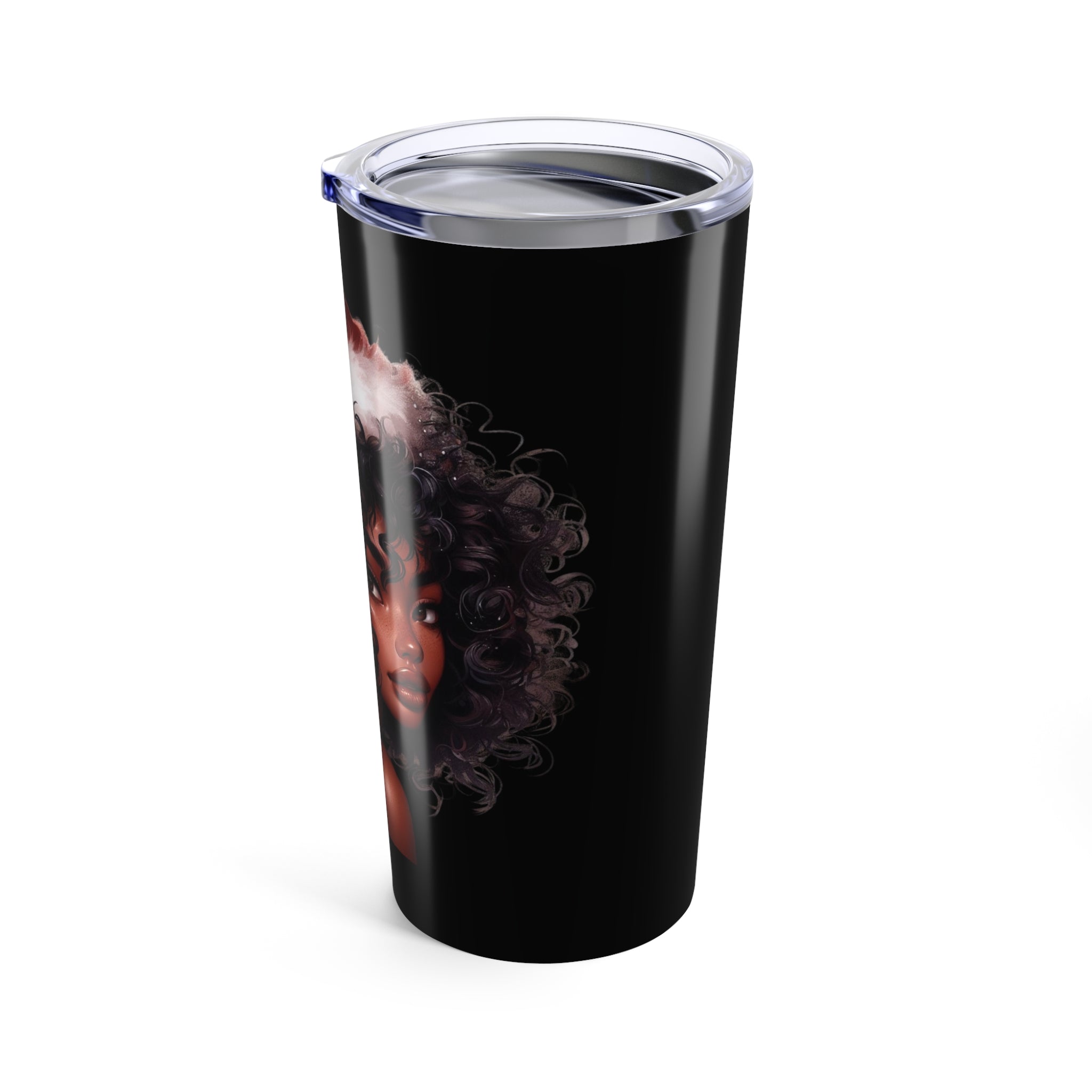 Holiday Tumbler — Curly-Haired Santa Girl Christmas Travel Cup 20oz