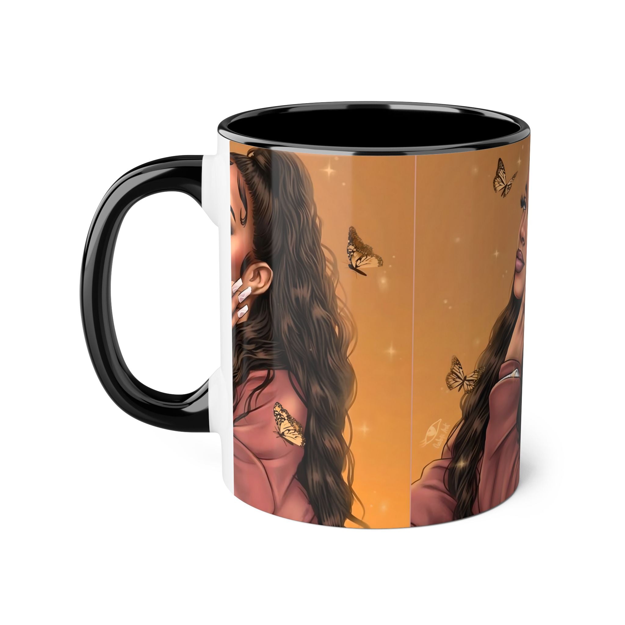 Butterfly Mug 11oz, Illustrated Woman Coffee Cup, Mothers Day Gift, Floral Mug, Gift for Mom, Aesthetic Mug 11oz