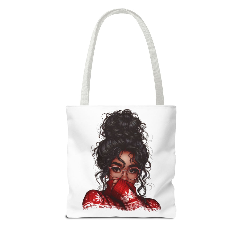 Curly Bun Girl Tote Bag — Artistic Illustrated Portrait All-Over Print Tote