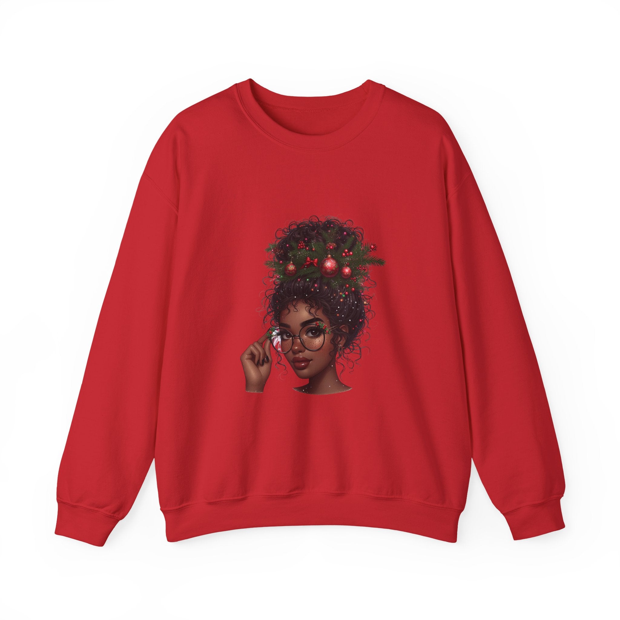 Christmas Curly Hair Girl Sweatshirt – Holiday Afro Puff Graphic Crewneck