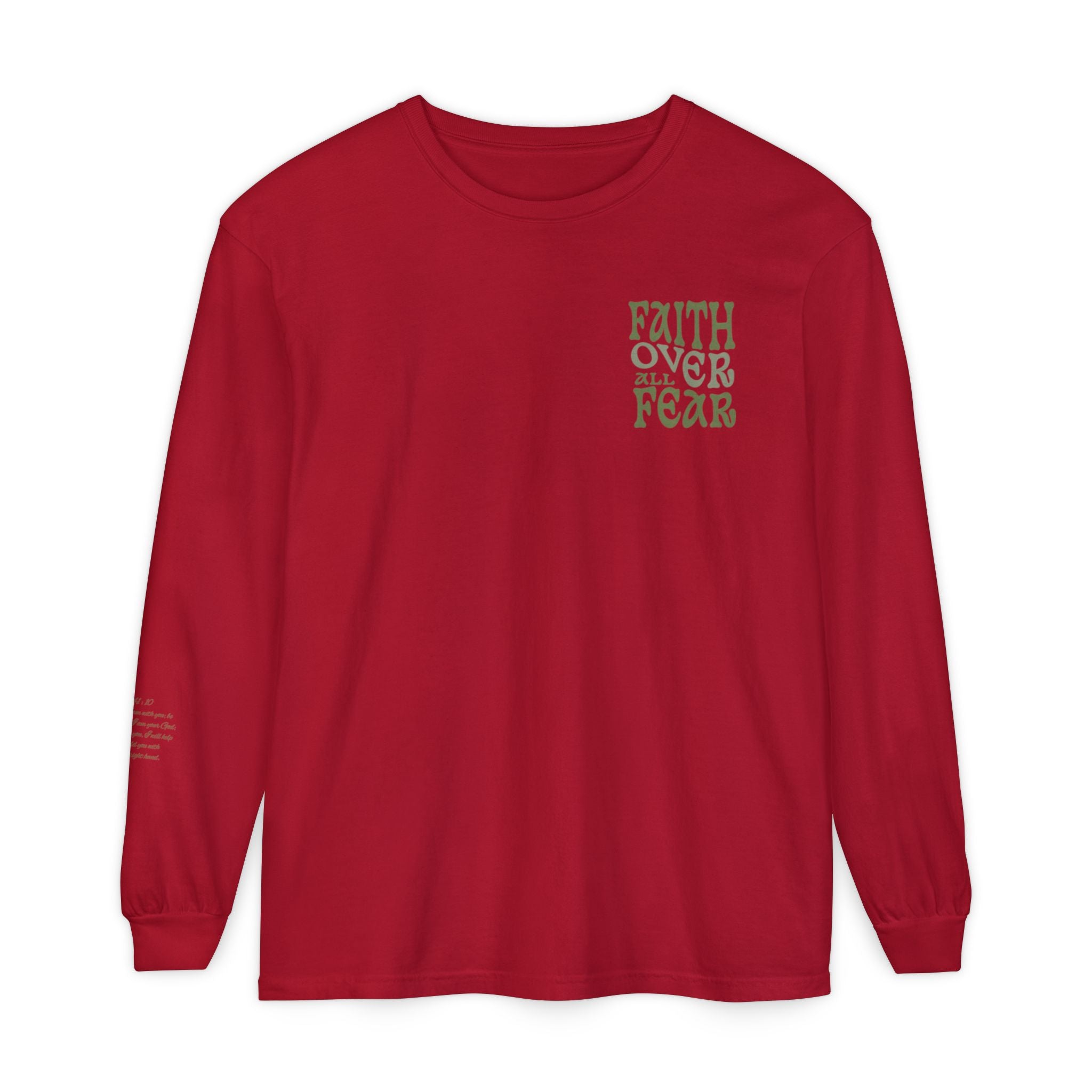 Faith Over All Fear Long Sleeve Tee — Inspirational Christian Graphic Shirt
