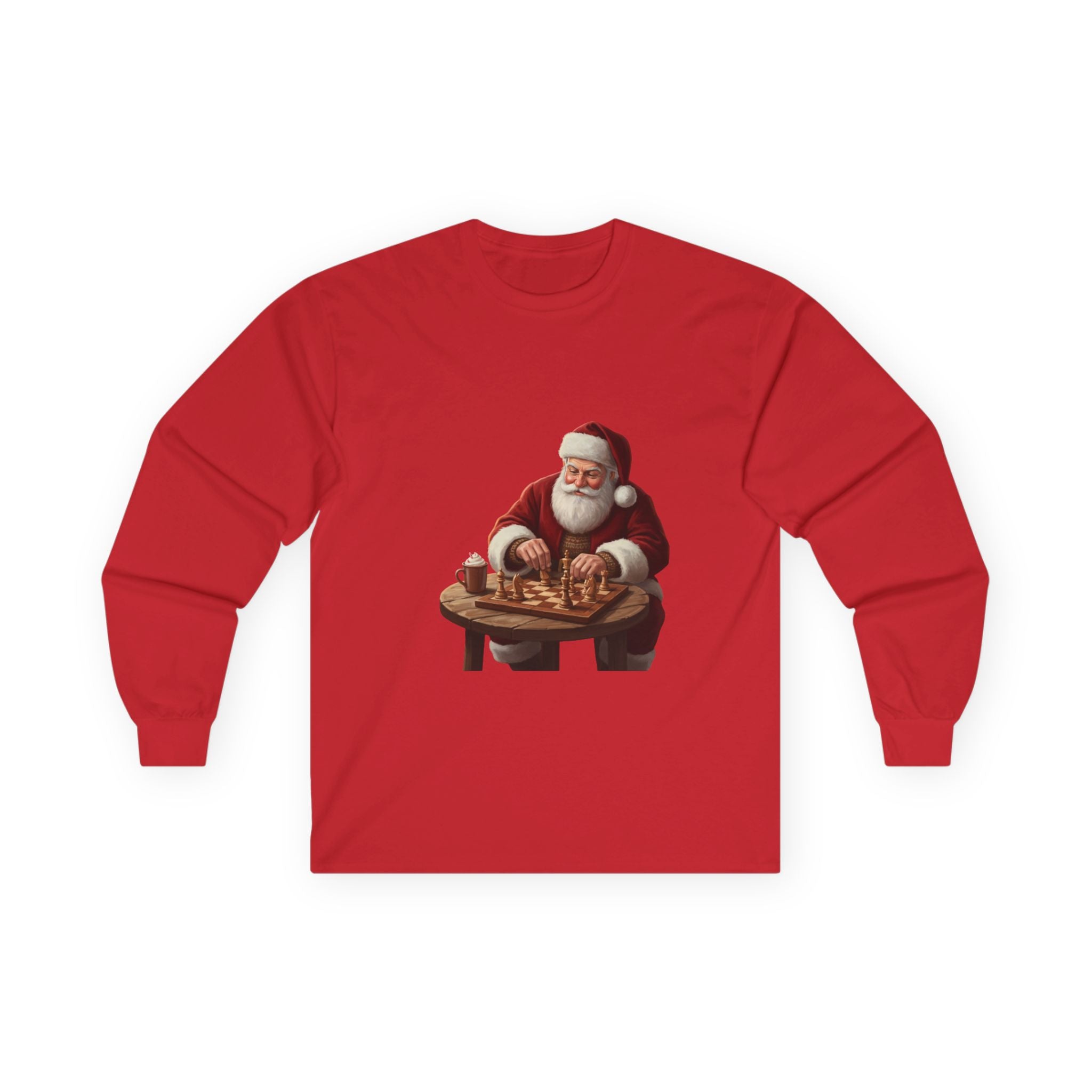 Santa Playing Chess Long Sleeve Tee — Holiday Chess Shirt