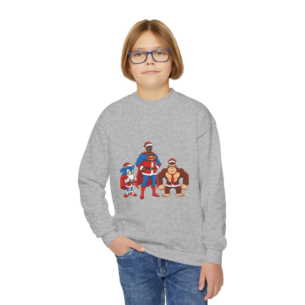 Kids Superhero Crewneck Sweatshirt — Retro Cartoon Trio Design