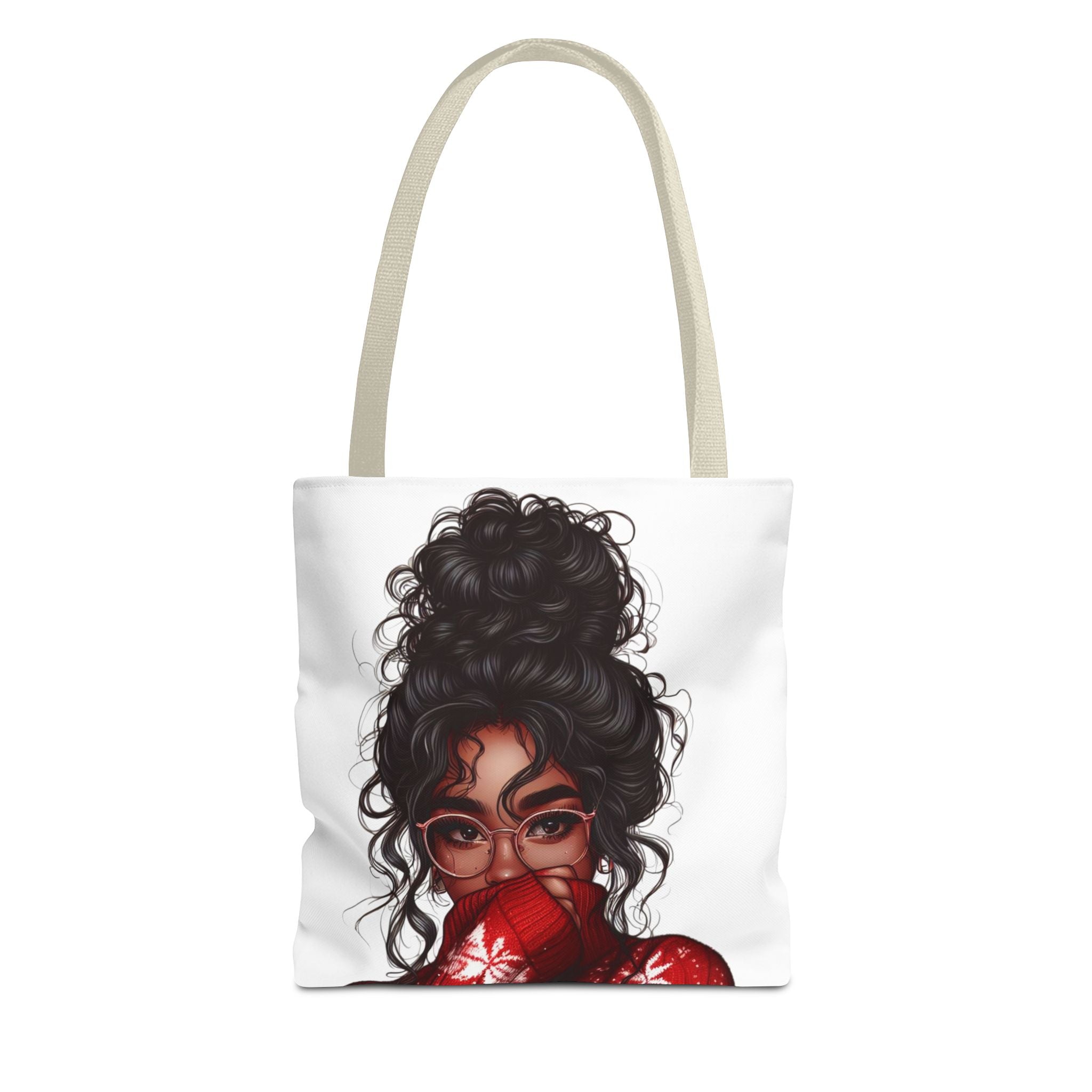 Curly Bun Girl Tote Bag — Artistic Illustrated Portrait All-Over Print Tote