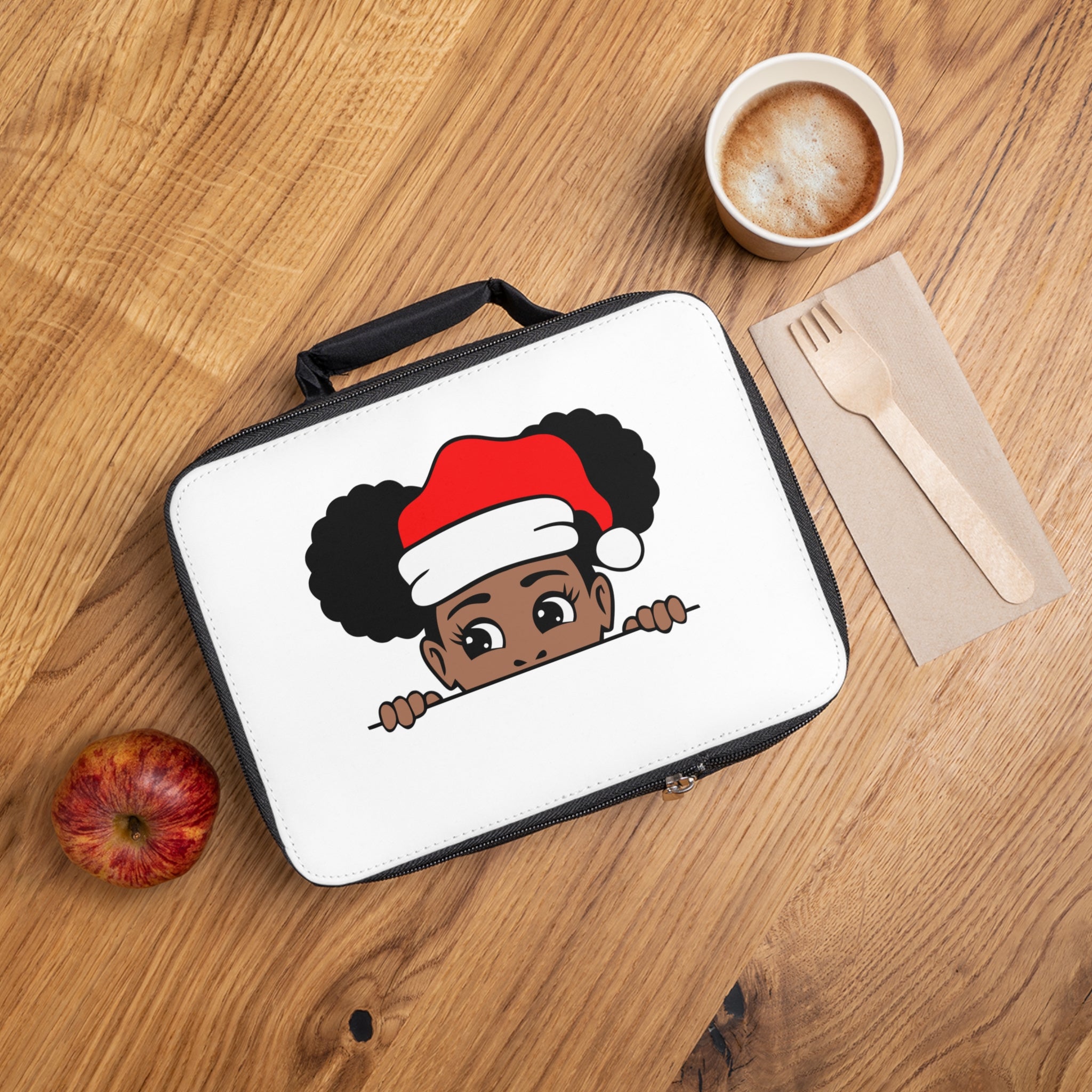 Holiday Peekaboo Lunch Bag – Cute Black Girl with Santa Hat