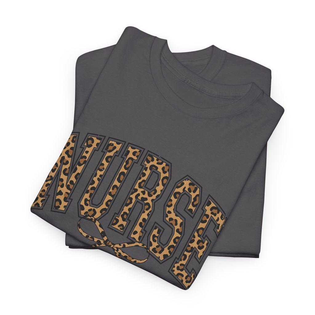 Nurse Leopard Print Tee — 'NURSE' Graphic T‑Shirt with Bow Accent, Gift for Nurses