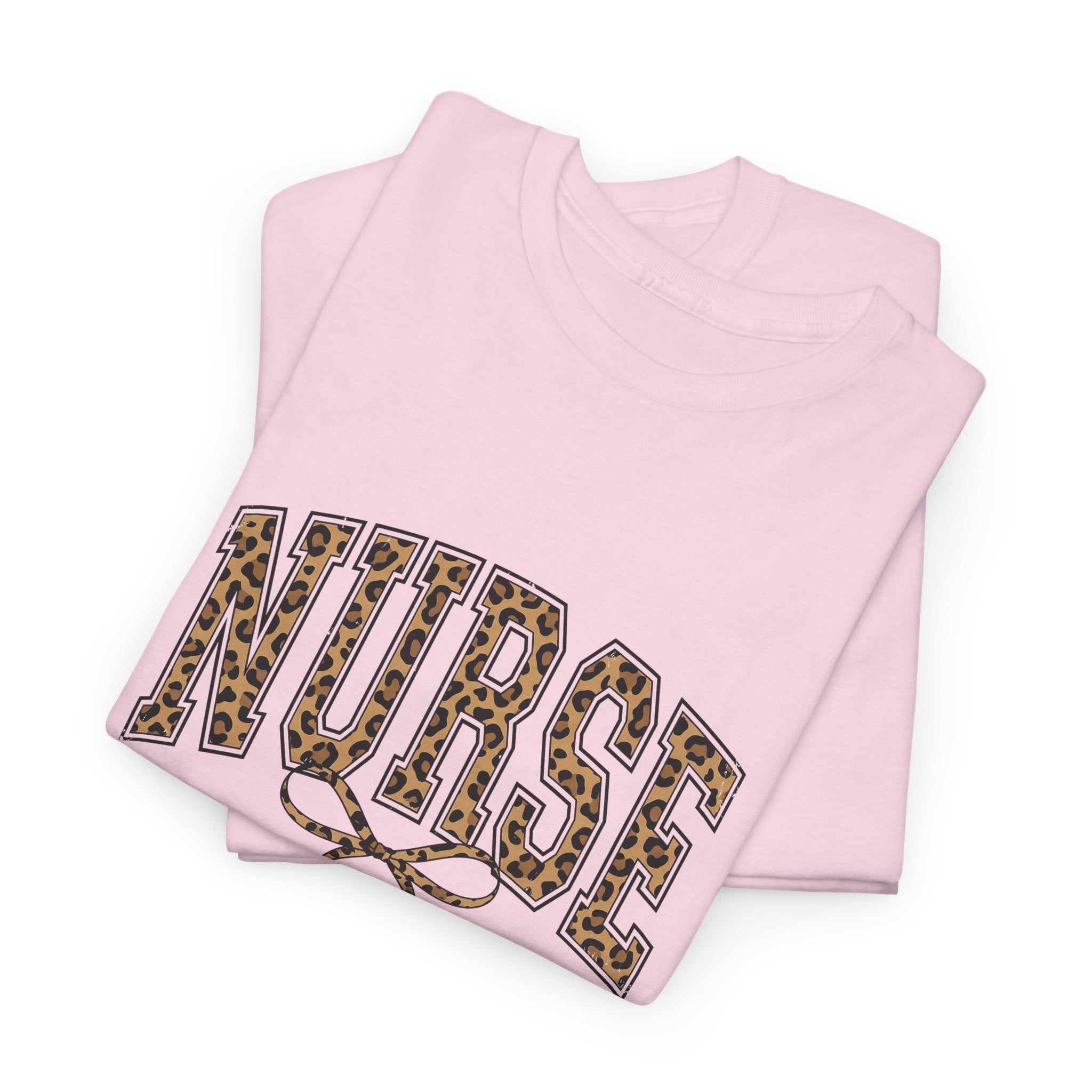 Nurse Leopard Print T-Shirt — Graphic Scrubs Tee with Stethoscope Bow