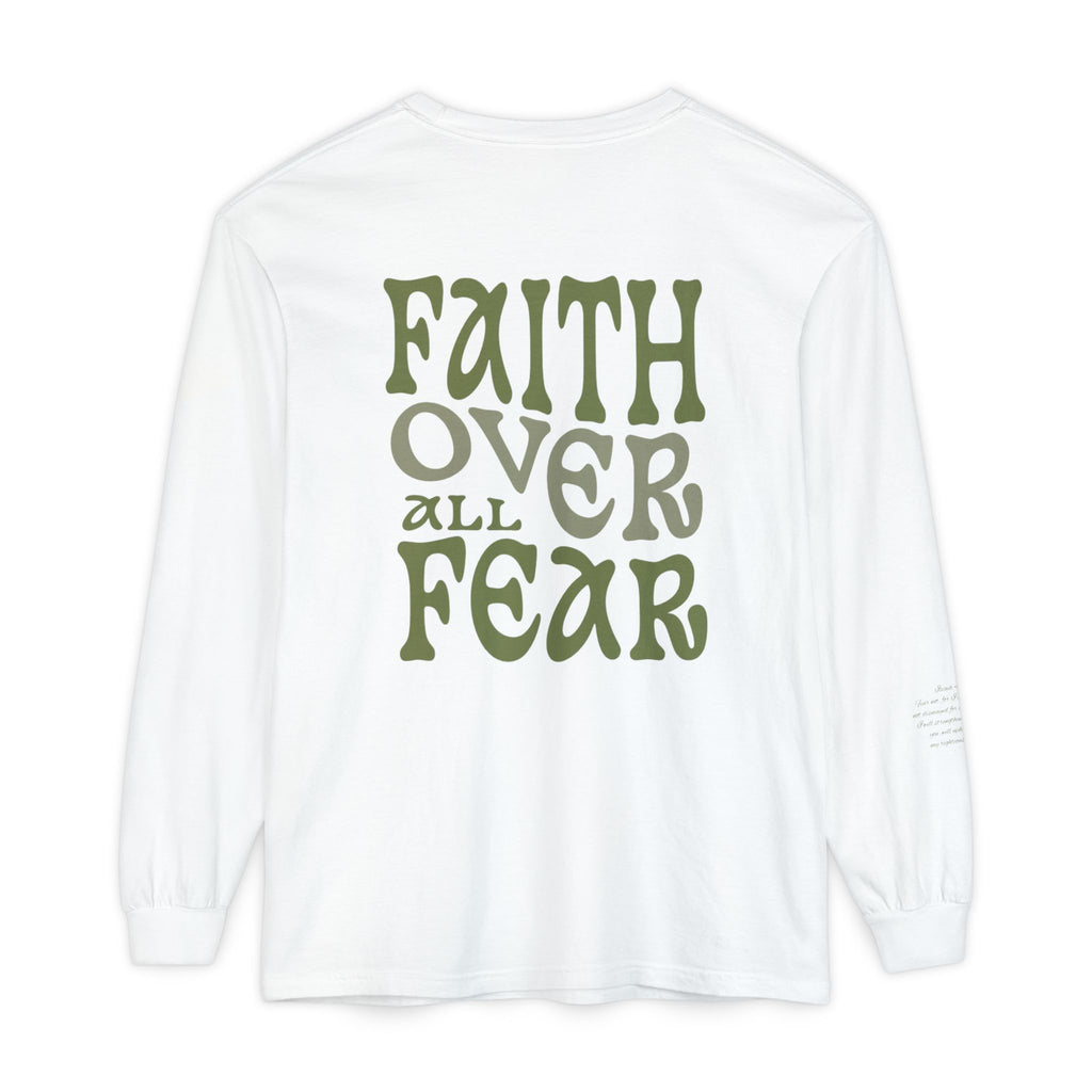 Faith Over All Fear Long Sleeve Tee — Inspirational Christian Graphic Shirt