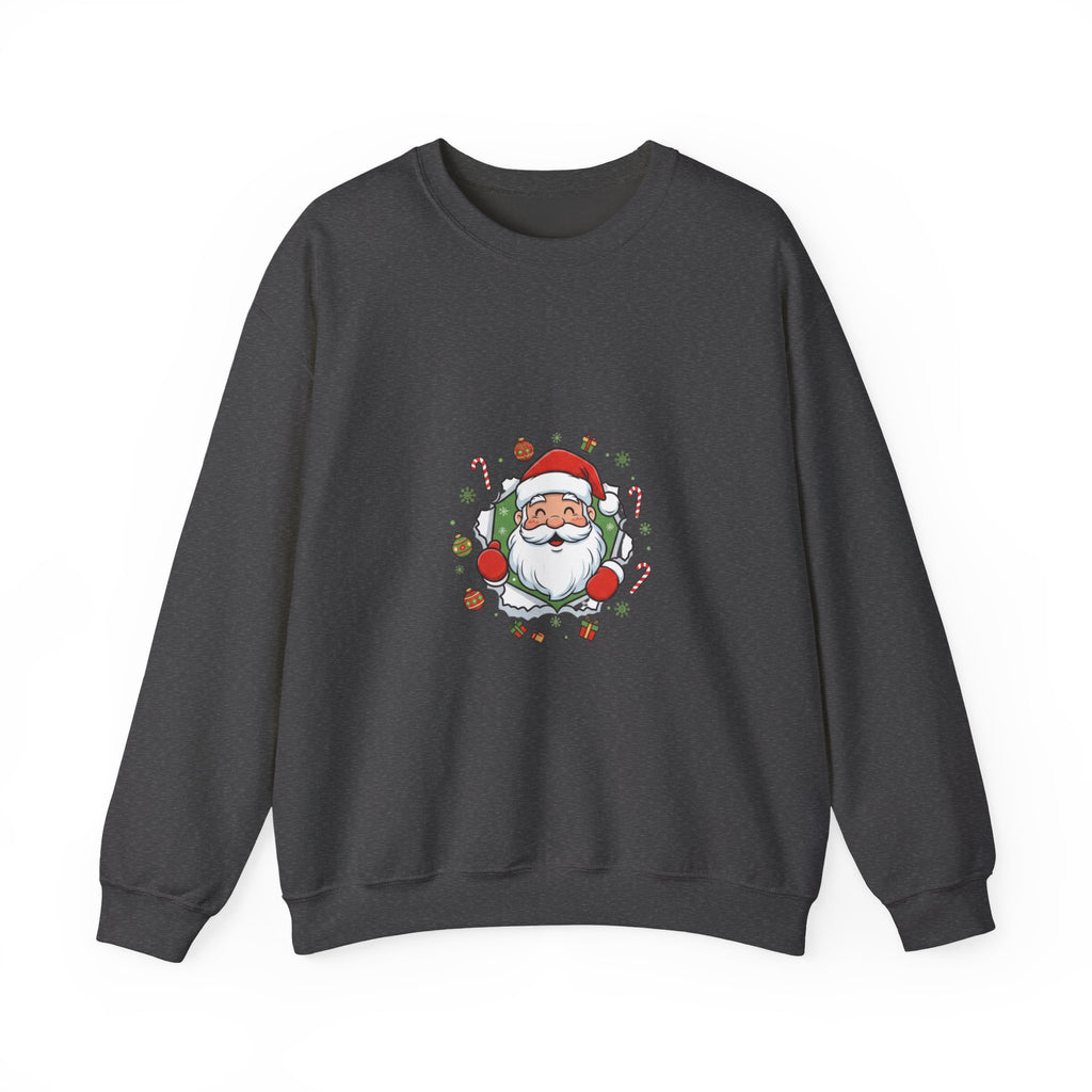Christmas Santa Wreath Sweatshirt - Cute Santa Face with Candy Canes & Ornaments Holiday Crewneck