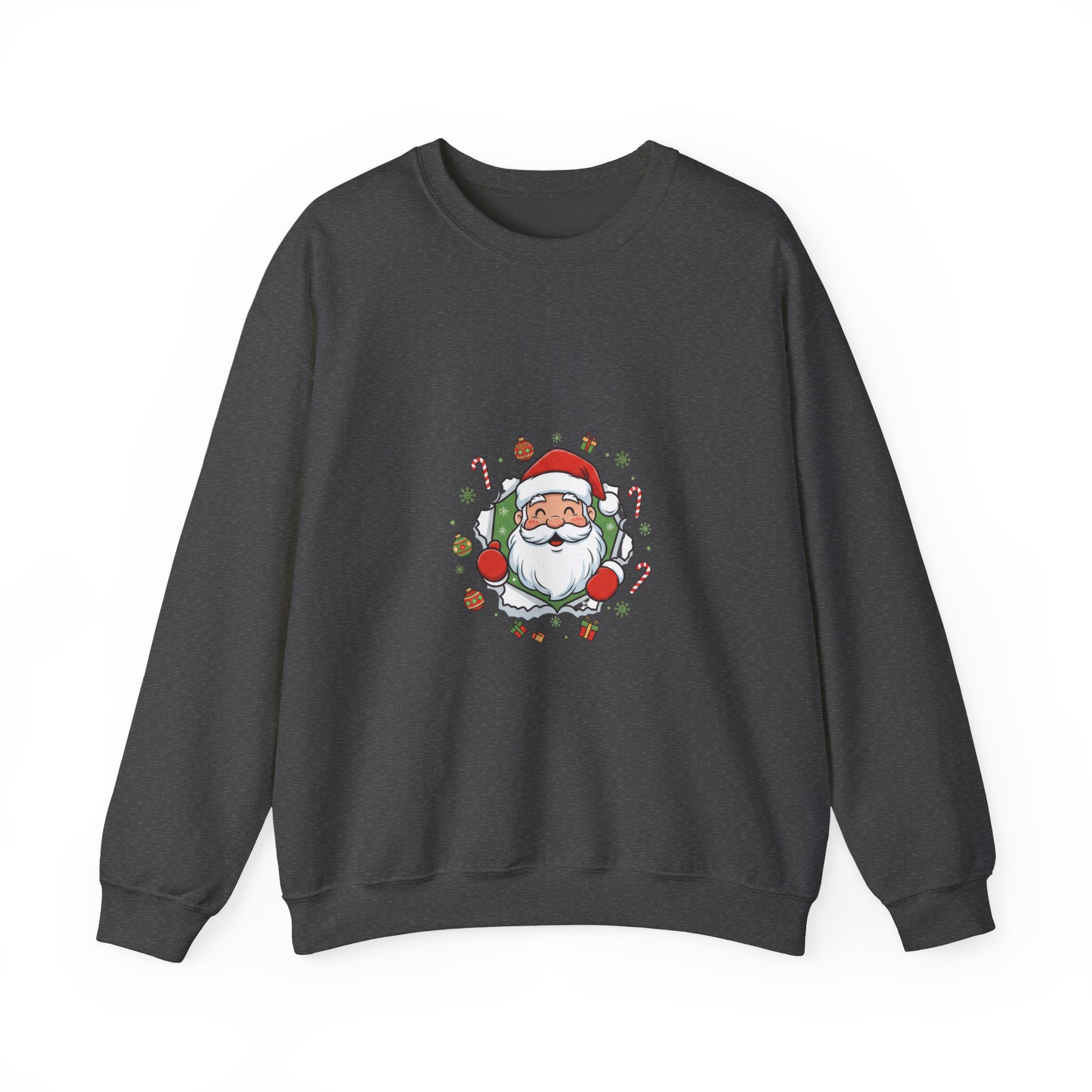 Christmas Santa Wreath Sweatshirt - Cute Santa Face with Candy Canes & Ornaments Holiday Crewneck