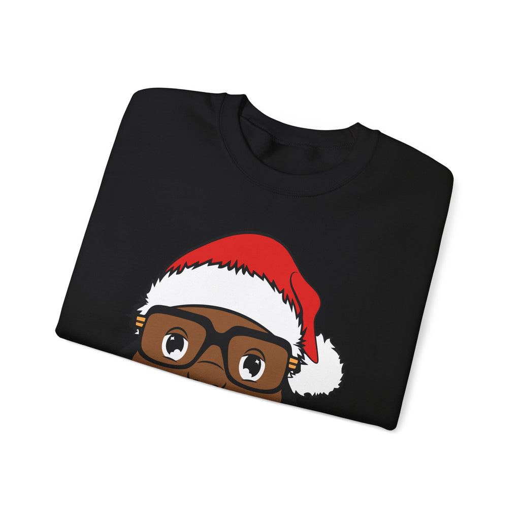 Bearded Black Santa face Crewneck Sweatshirt | Christmas holiday design