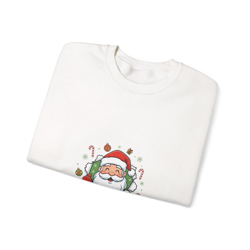Christmas Santa Wreath Sweatshirt - Cute Santa Face with Candy Canes & Ornaments Holiday Crewneck