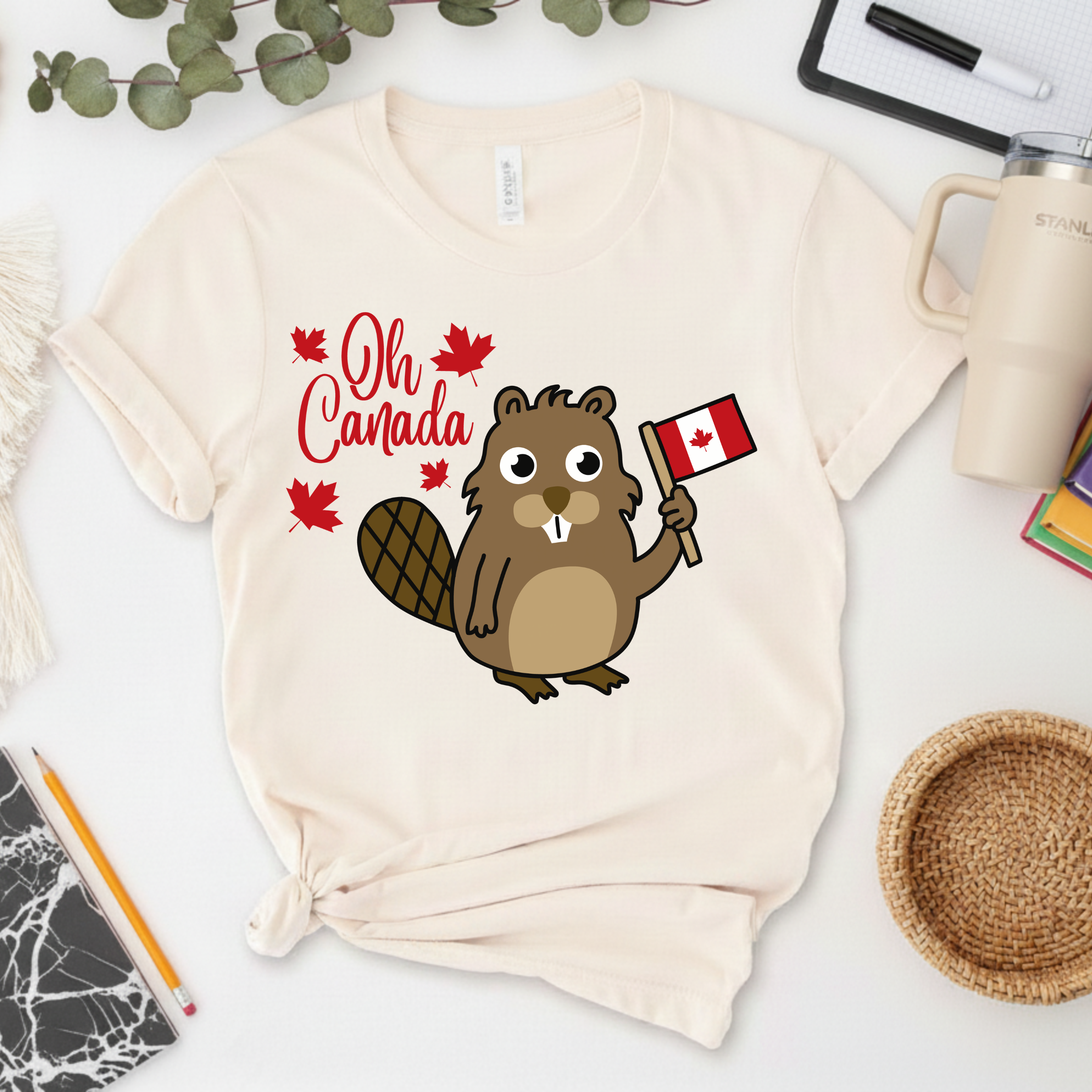 Canada Beaver T-Shirt – Cute "Oh Canada" Maple Leaf Flag Tee