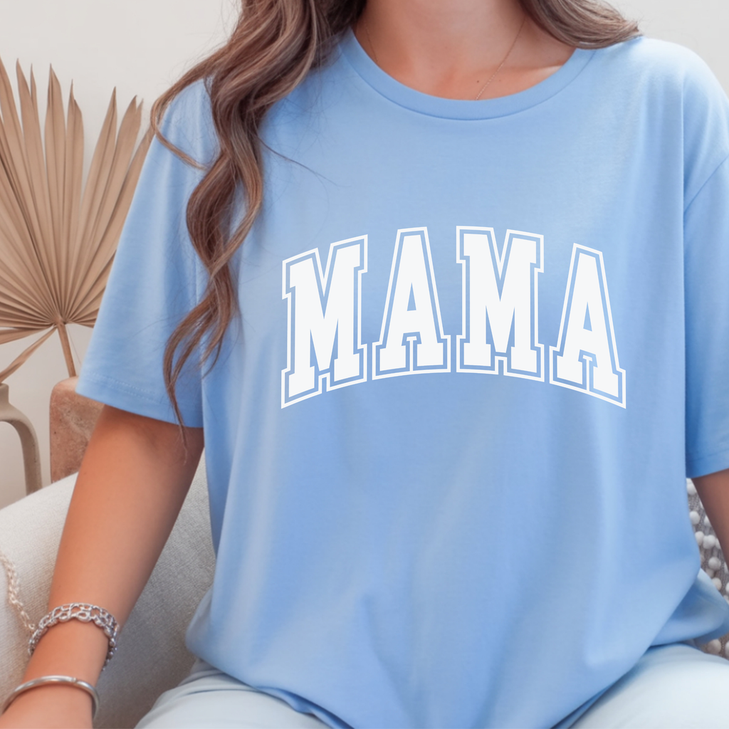 Mama Graphic Tee — Classic Collegiate 'MAMA' Shirt for Moms