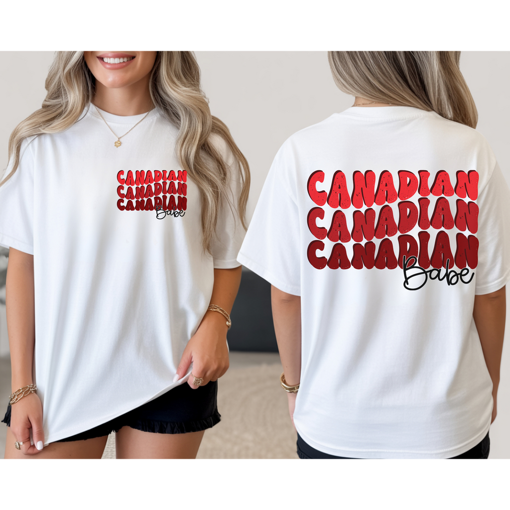 Canadian Babe Tee | Retro Stacked Text Canada Shirt