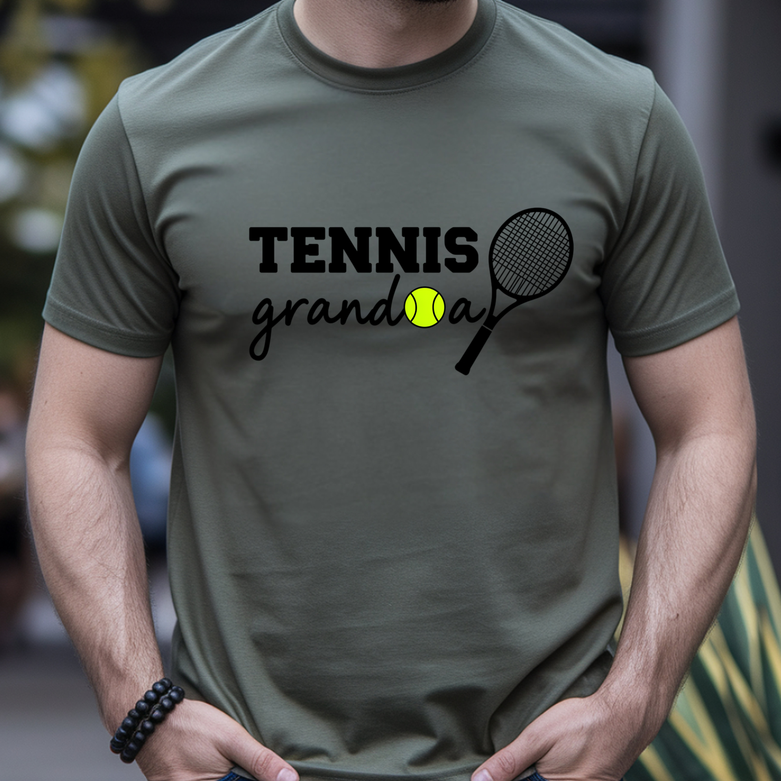 Tennis Granddad Graphic Tee — “TENNIS granddad” Tennis Racket & Ball T‑Shirt