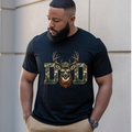 Dad Deer Camo T-Shirt — 'DAD' with Buck Head Hunting Graphic