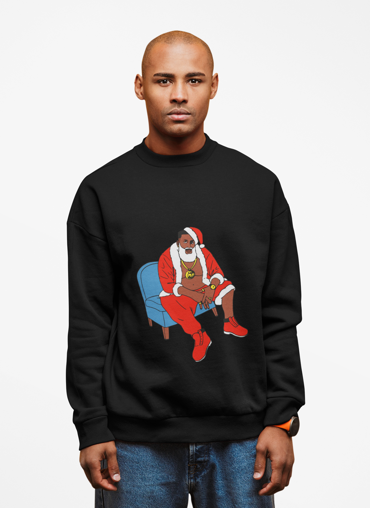 Hip Hop Santa Claus Crewneck Sweatshirt - Festive Winter Holiday Jumper, Christmas Xmas Gift Top, Urban Streetwear Pullover, Cool Santa