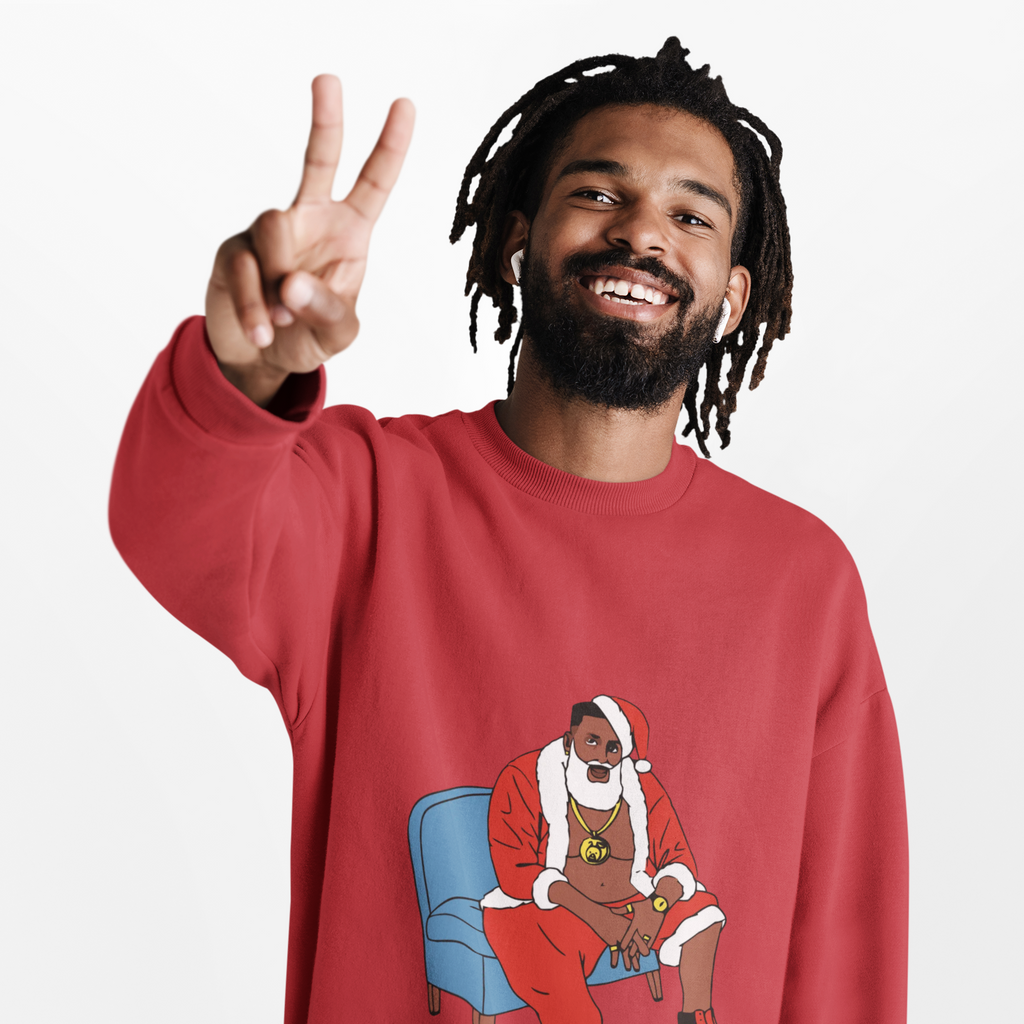 Hip Hop Santa Claus Crewneck Sweatshirt - Festive Winter Holiday Jumper, Christmas Xmas Gift Top, Urban Streetwear Pullover, Cool Santa