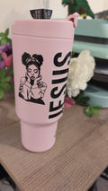 Jesus Loves Me Tumbler with Handle and Straw 30 oz | Flowstate 3-Position Lid | Cup Holder Compatible | Insulated Stainless Steel | BPA-Free | Pink