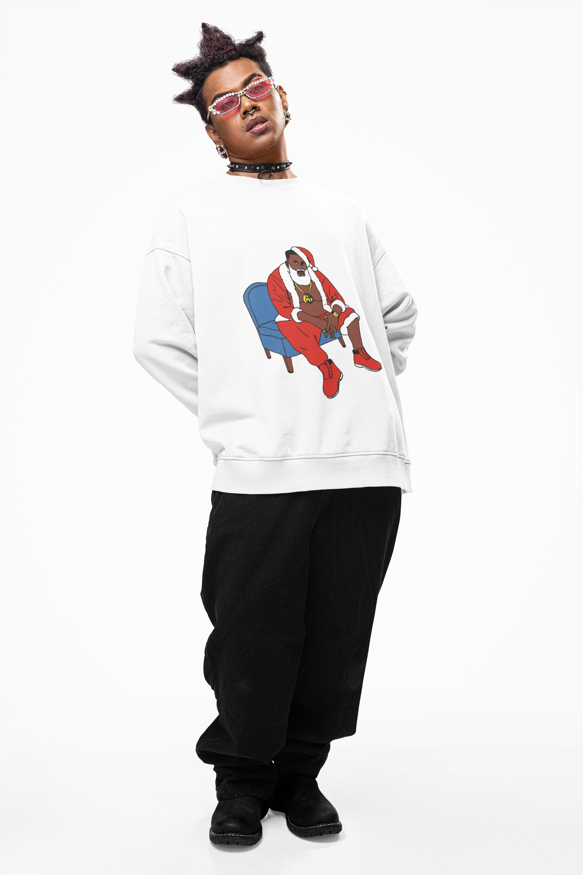 Hip Hop Santa Claus Crewneck Sweatshirt - Festive Winter Holiday Jumper, Christmas Xmas Gift Top, Urban Streetwear Pullover, Cool Santa